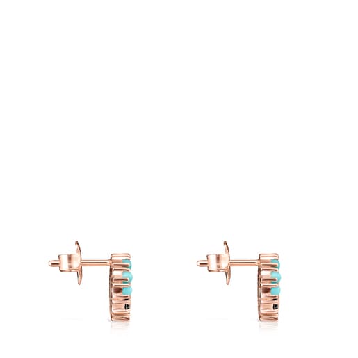 Straight small disc Earrings in Rose Silver Vermeil with Gemstones