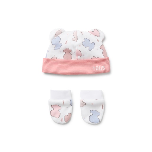 Baby hat and mittens set in Colors pink