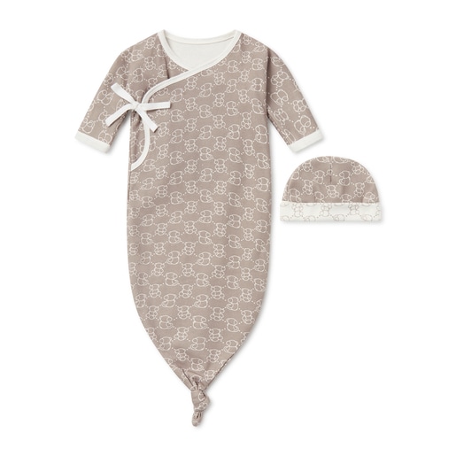 Baby pyjamas and hat set in Icon beige