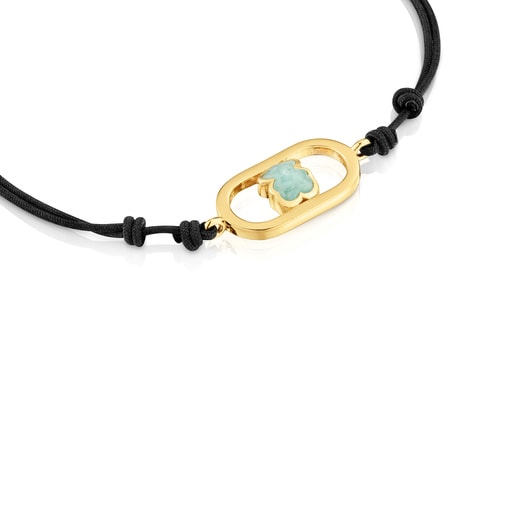 Pulsera de nylon negro con baño de oro 18 kt sobre plata y amazonita Camille