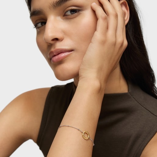 Steel chain Bracelet with gold ring Hold
