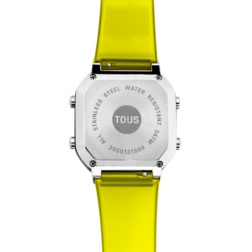 Relógio digital em policarbonato amarelo e aço D-BEAR Fresh