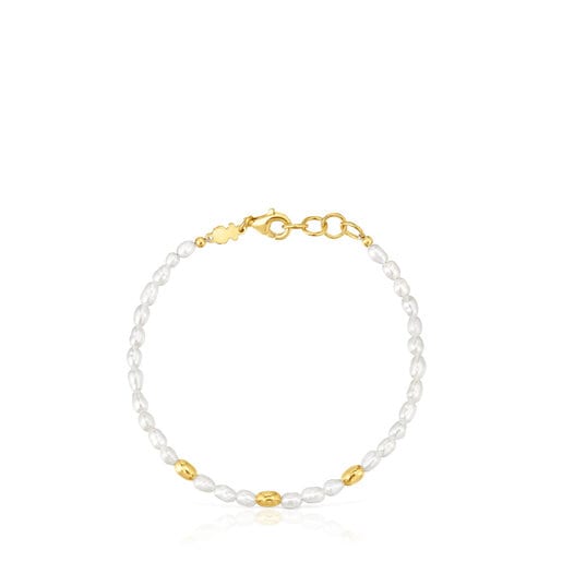 Náramek Gloss s uměle vypěstovanými perlami ze stříbra pozlaceného 18karátovým zlatem