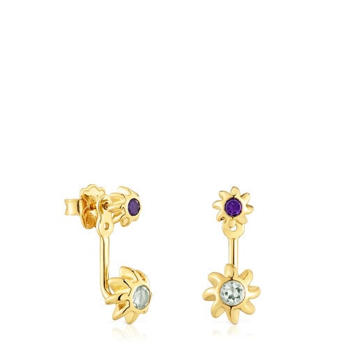 Long double Earrings with 18kt gold plating over silver and gemstones Galia