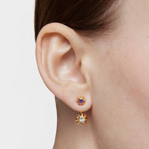 Long double Earrings with 18kt gold plating over silver and gemstones Galia