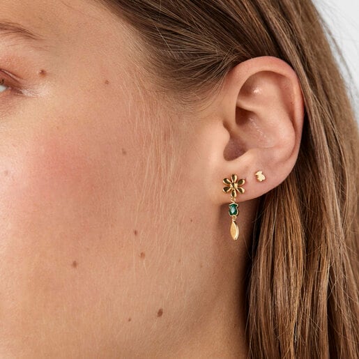 Short Silver Vermeil Fragile Nature Earrings with Malachite