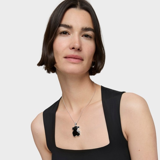 Silver TOUS Color Pendant with faceted onyx 3,3cm.