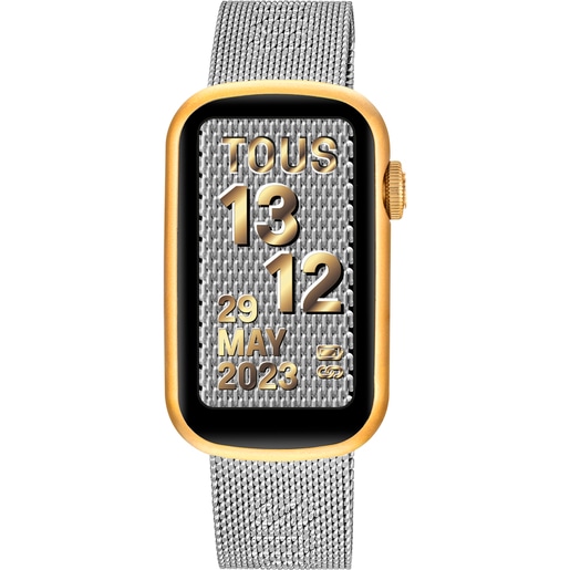 Reloj smartwatch con brazalete de acero y caja de aluminio en color IPG dorado TOUS T-Band Mesh