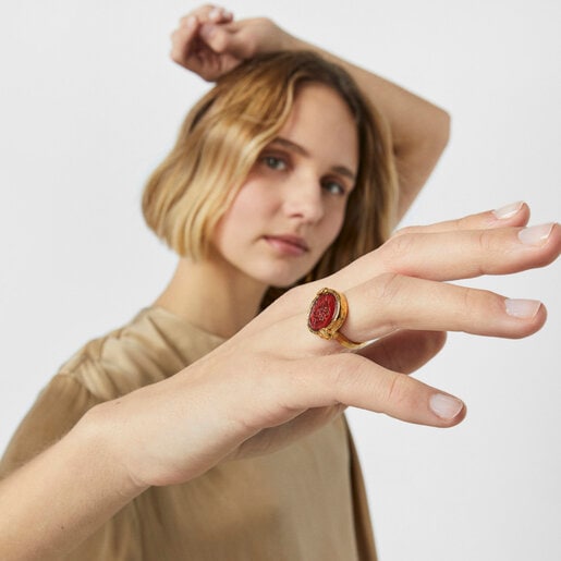 Silver vermeil Oceaan Color cameo Ring with pink glass