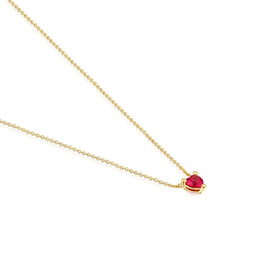 Short 18kt gold plating over silver Necklace with laboratory-grown ruby Garden of Love LGG