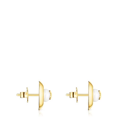 Pendientes pequeños con baño de oro 18 kt sobre plata y perla TOUS Basics disco