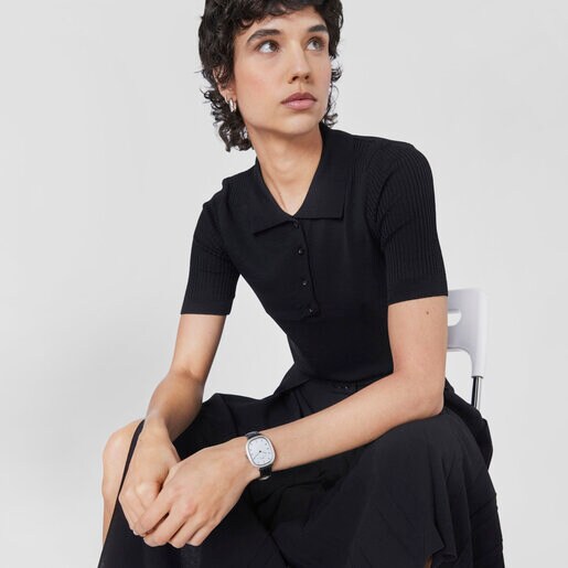 Heritage watch with diamond bezel and black leather strap - Special Edition