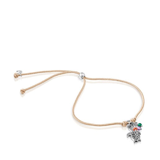 Pulsera de cordón beige con motivo tortuga y gemas Save Ocean