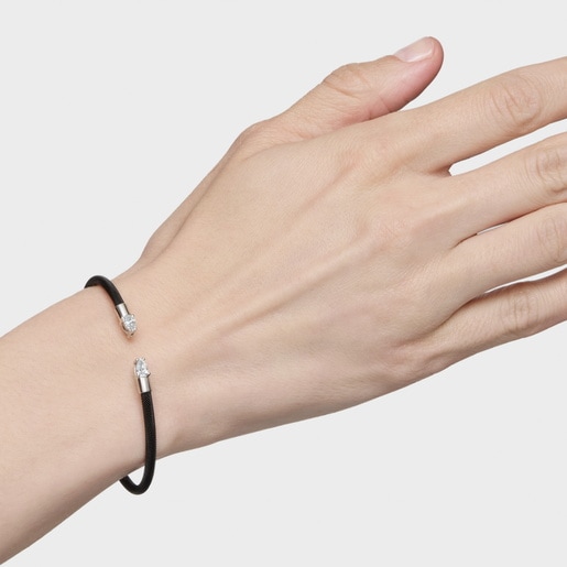 Platinum, black steel and lab-grown diamonds Bangle TOUS Mesh LGD