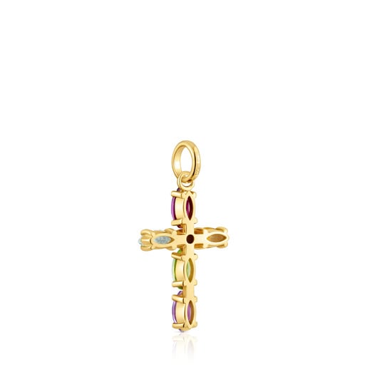 Pendentif croix en or avec pierres précieuses Basics