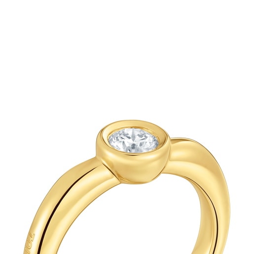 خاتم عريض من الفضة المطلية بالذهب عيار 18 قيراطًا والمرصعة بالماس المُصنع في المختبر من تشكيلة Line LGD