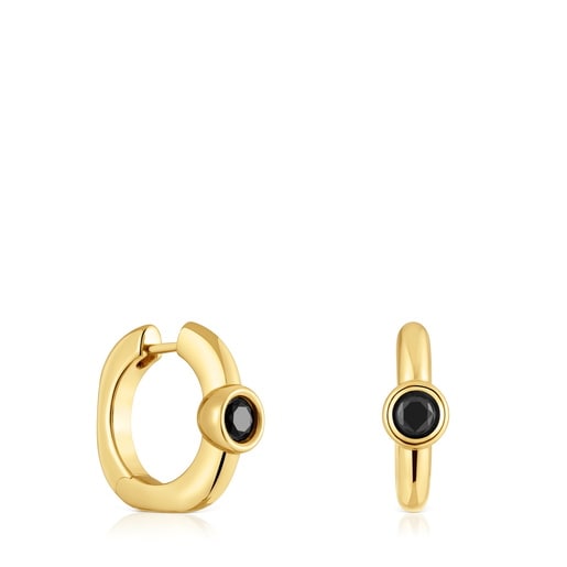 18 mm Hoop earrings with 18kt gold plating over silver and black spinel TOUS Line