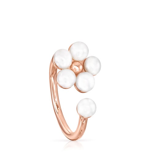 Rose Silver Vermeil Real Sisy Ring with Pearls