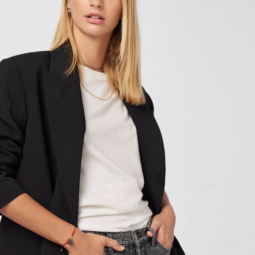 Браслет TOUS Good Vibes со слоником из темного серебра с драгоценными камнями на красном шнурке