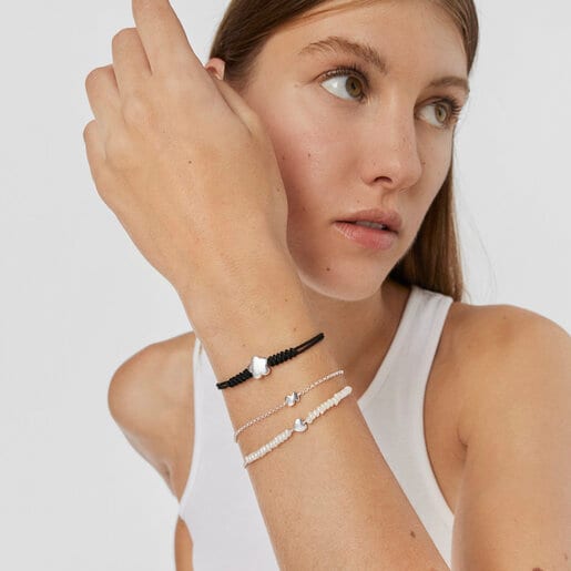 Pulsera de nylon con motivo flor de plata Bold Motif