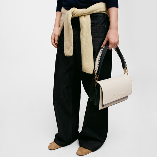 Medium beige and gray Crossbody bag Audree Saffiano