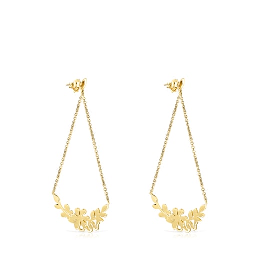 Aretes largos Real Mix Leaf con baño de oro 18 kt sobre plata
