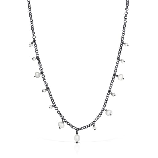 Dark silver Virtual Garden Necklace with cultured pearls