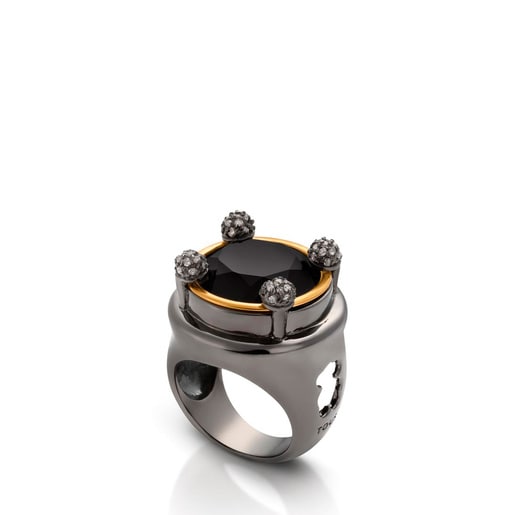 Vermeil Silver Noir Ring with Diamond and Onyx