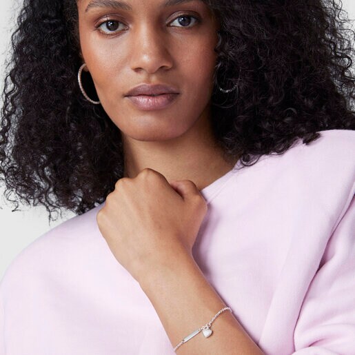 Серебряный браслет San Valentín с сердцем и пластинкой