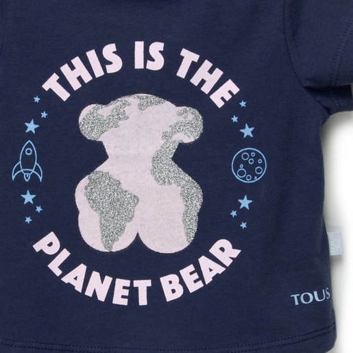 Planet Bear Casual girl's T-shirt in navy blue