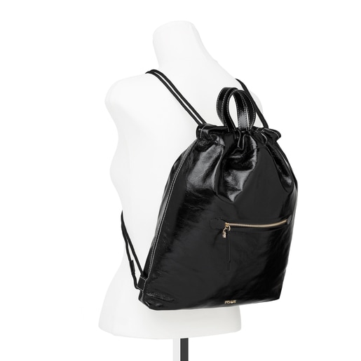 Black Leather Tulia Crack Backpack