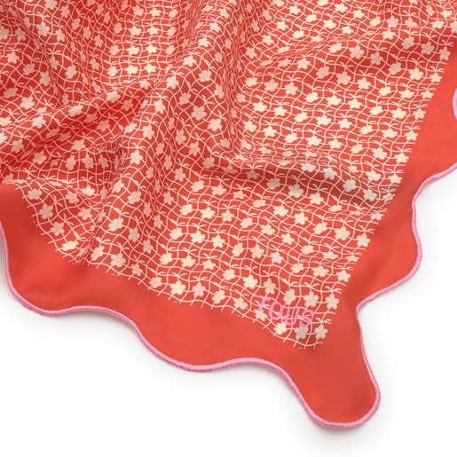 Orange-colored square Scarf Mini Daisy | TOUS