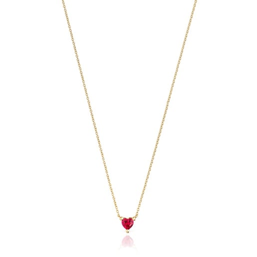 Short 18kt gold plating over silver Necklace with laboratory-grown ruby Garden of Love LGG