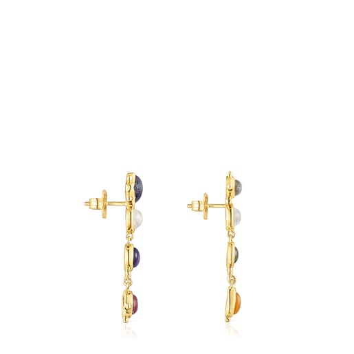 Aretes largos con baño de oro 18 kt sobre plata y gemas Magic Nature