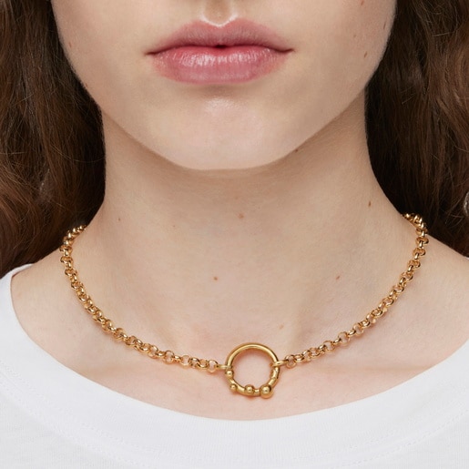 טבעת Hold בינונית עם ציפוי זהב 18 קראט על כסף ועיטורים