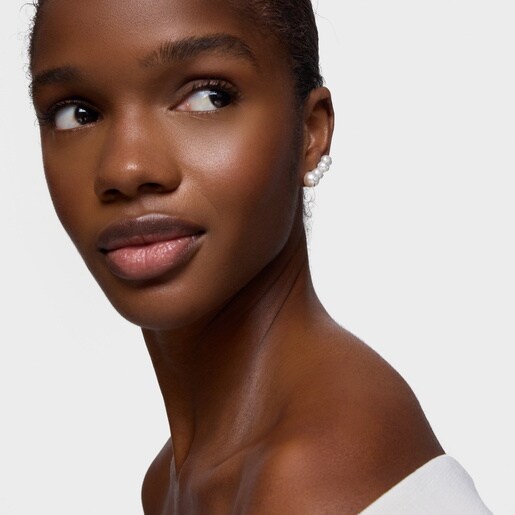 أقراط TOUS Icon Pearl ثلاثية من الفضة واللؤلؤ