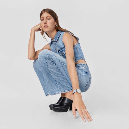 Reloj analógico Dai XL de acero con correa de piel Kaos azul