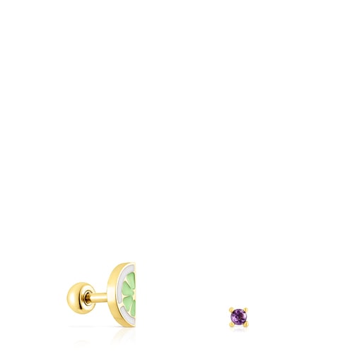 Gold-colored IP steel TOUS St. Tropez Steel Piercing set with amethyst and enamel