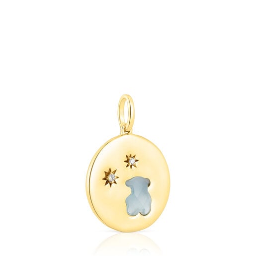 Silver vermeil Medallion pendant with diamonds and chalcedony bear Aelita |  TOUS