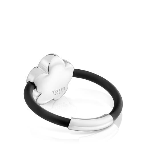 Anillo flor de plata y caucho Bold Motif