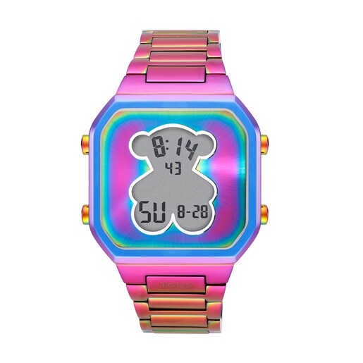 Reloj digital con brazalete de acero IP iridiscente D-Bear