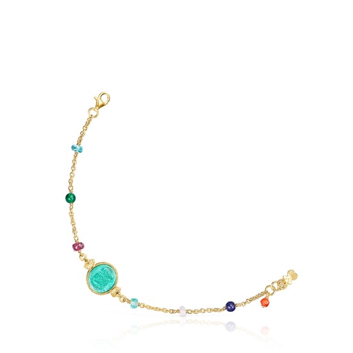 Pulsera camafeo con baño de oro 18 kt sobre plata y glass verde Oceaan Color