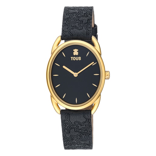 Steel Dai Analogue watch with black leather Kaos strap | TOUS