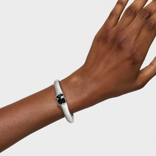 Silver Bangle with 16mm bear motif in onyx TOUS Icon Color