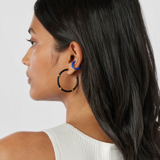 Earcuff de color azul con baño de oro 18 kt sobre plata TOUS Beach Caucho