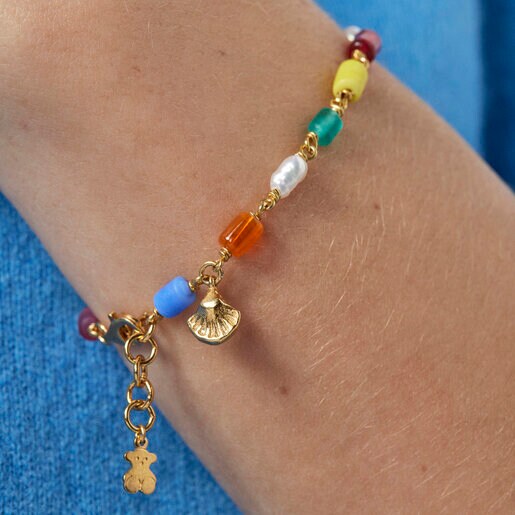 Silver vermeil Oceaan Bracelet with pearls and multicolored glass