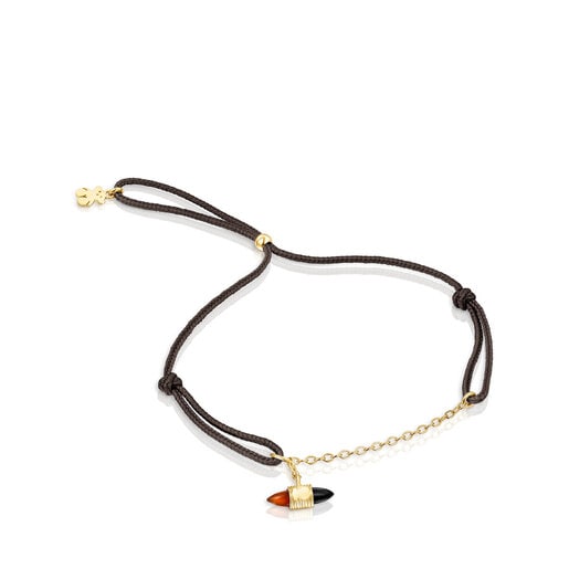 Nylon and gold Lure Bracelet with carnelian and onyx