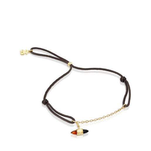 Pulsera de nylon y oro con cornalina y ónix Lure