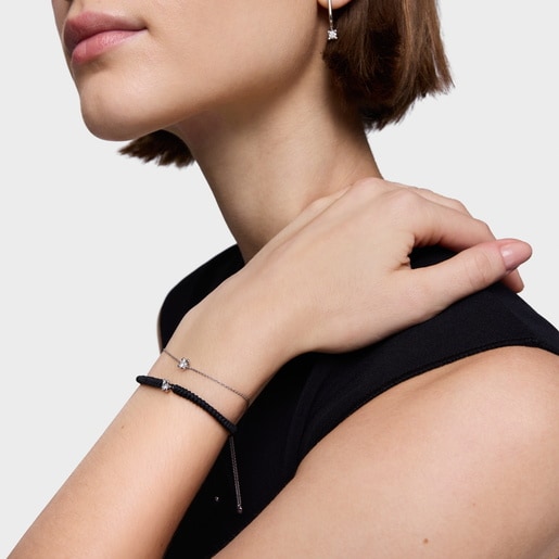 צמיד מפלטינה בשילוב יהלום מעבדה וניילון שחור TOUS Shine LGD