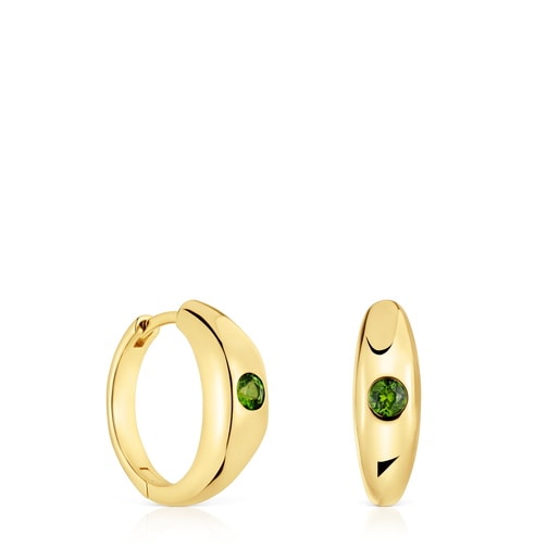Short Hoop earrings with 18kt gold plating over silver and chrome diopside TOUS Basic Colors